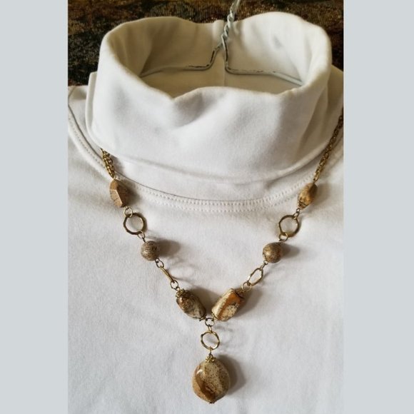 Picture jasper/landscape jasper gemstone necklace with gold accents, handmade - Picture 4 of 8